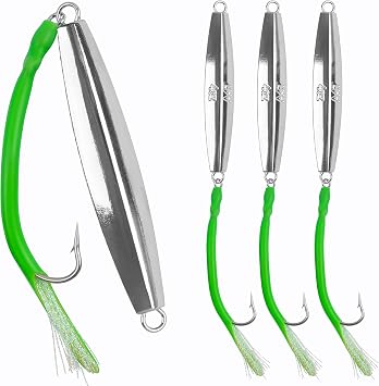 Saltwater Fishing Lures Diamond Jigs,3PCS Flat Metal Casting Jigging Spoon Baits with Teasers J Hooks for Surf Fishing Bluefish Striper Tuna Salmon Freshwater