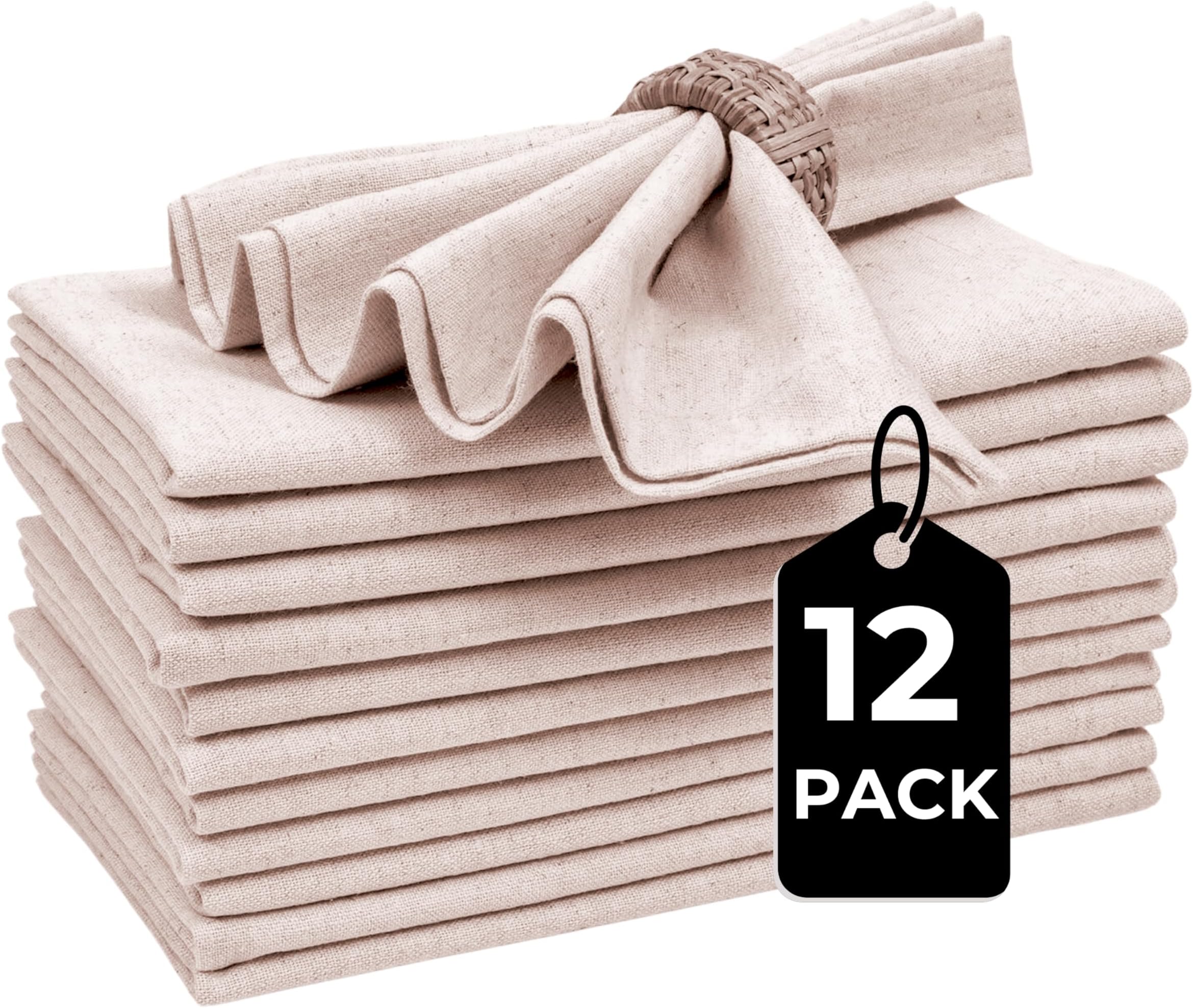 Bedding Craft Linen Cloth Dinner Napkins, Natural, 18x18, Set of 12