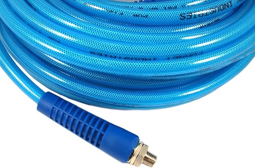 Miniatura 2 de Forney 75442 Manguera de aire, flexible de poliuretano azul con accesorios NPT macho de 14 pulgadas en ambos extremos, 14 pulgadas por 50 pies,