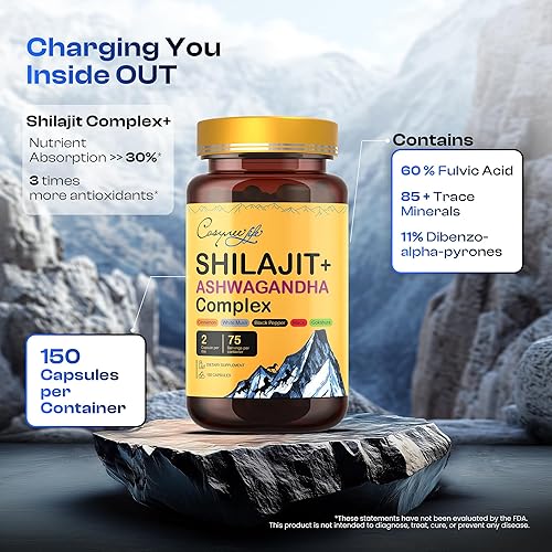 Miniatura 2 de Cápsulas complejas puras de SHILAJIT del Himalaya, mezcladas con ASHWAGANDHA, MACE, canela de Ceilán, extracto de pimienta negra  Ácido FULVIC, más