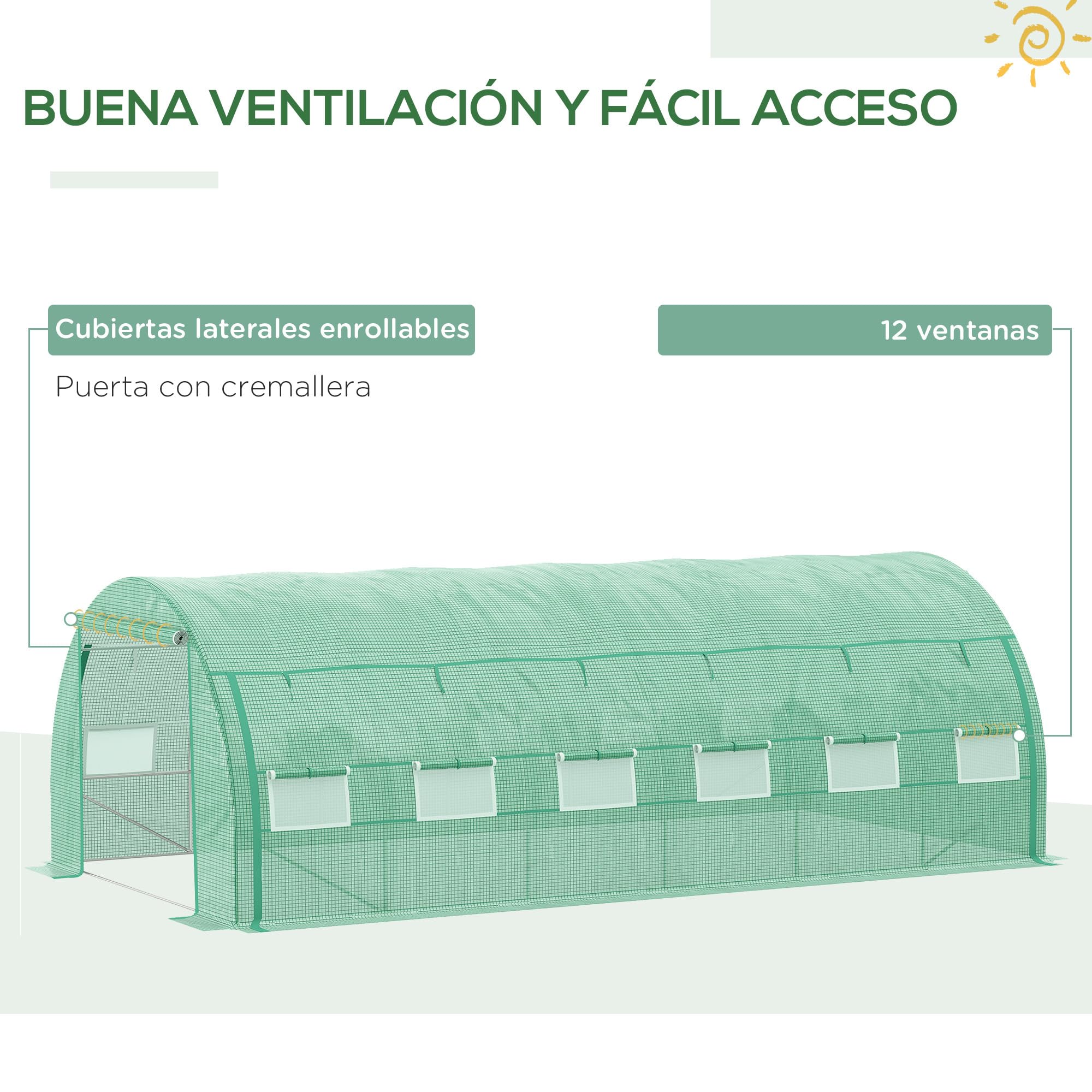 Outsunny Invernadero de Exterior 6x3x2 m Invernadero de Túnel con Puerta y 12 Ventanas de Malla Enrollables Invernadero de Huerto para Patio Jardín Verde