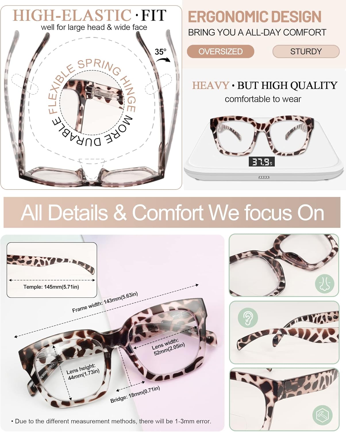 MARE AZZURO Oversized Bifocal Reading Glasses Women Blue Light Blocking Readers 1.0 1.25 1.5 1.75 2.0 2.25 2.5 2.75 3.0 3.5 - Image 5