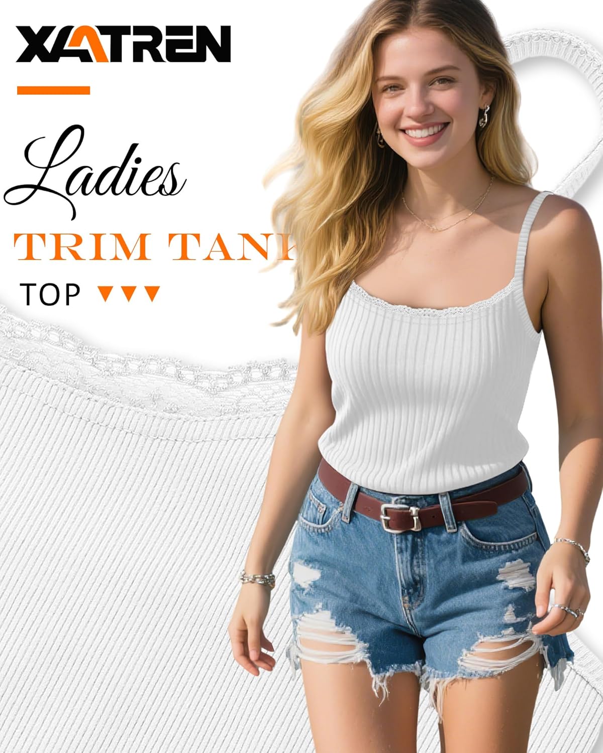 3 Pack Lace Camisole Tank Tops for Women Ribbed Lace Trim Tank Top U Neck Undershirts Adjustable Spaghetti Strap Cami - Image 4