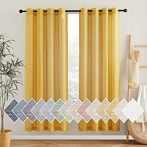 NICETOWN Linen Sheer Curtains 72 inch Length 2 Panels, Grommet Linen Blend Privacy with Light Filtering Gold Window Drapes for Bedroom/Girls Room, Citrine, W52 x L72, 2 Panels