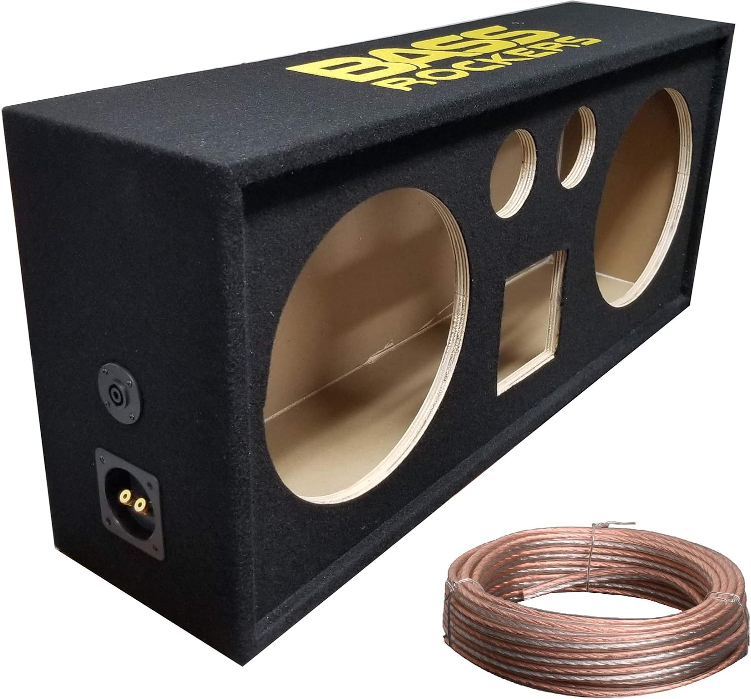 Bass Rockers DJ Speaker Box for The Car, Home, Events and Shows MDF Wood and Spring Terminals - Fits Two 12" Speakers and Two 3.75" Tweeters - with 50ft Speaker Wire