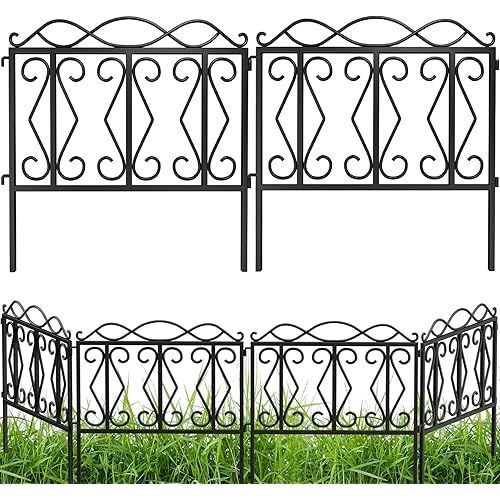 AMAGABELI GARDEN & HOME 5 panels Decorative Garden Fences and Borders for Dogs 32in(H)×10ft(L) No Dig Metal Fence Panel Garden Edging Border Fence for Animal Barrier Fencing for Flower Bed Yard Patio