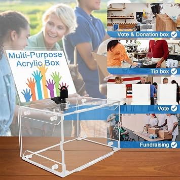 Acrylic Donation Box, Clear Ballot Storage, Lockable Keys, Transparent Voting Case, Raffle Box, Secure Tip Suggestion Holder for Elections, Cafes, Events 6.5*4.5*4.3inch | nt Voting Case, Raffle Box, Secure Tip Suggestion Holder for Elections, Cafes, Events 6.5*4.5*4.3inch