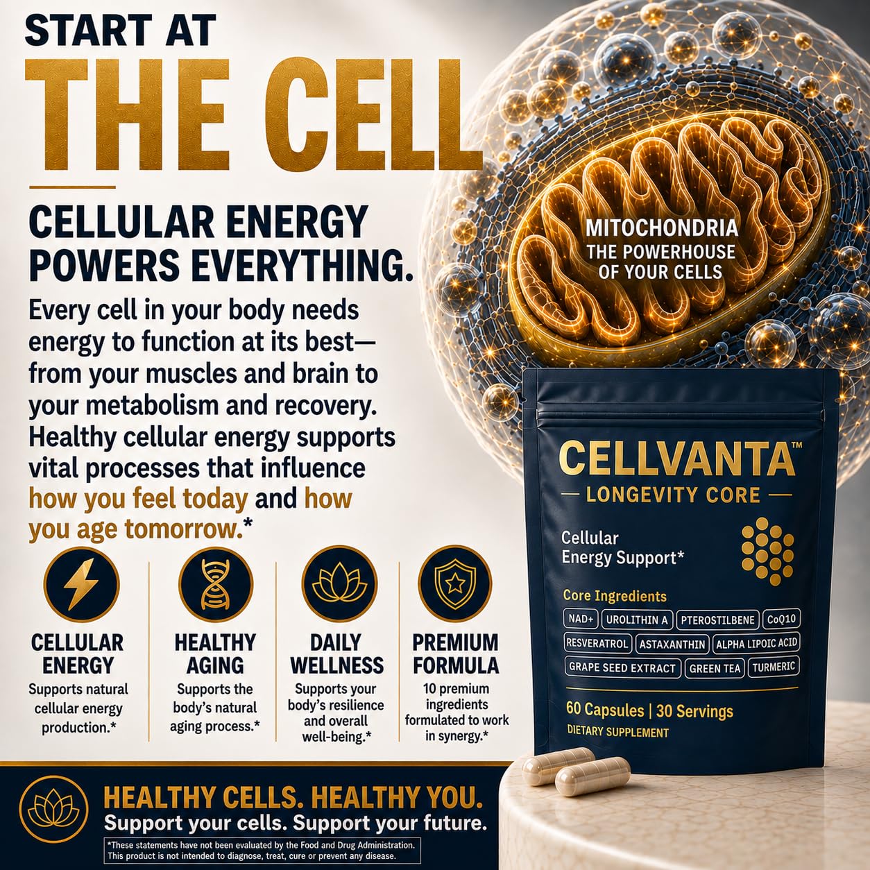 Cellvanta Cellular Energy Support - Urolithin A, NAD+, CoQ10, Resveratrol — Amazon image 3