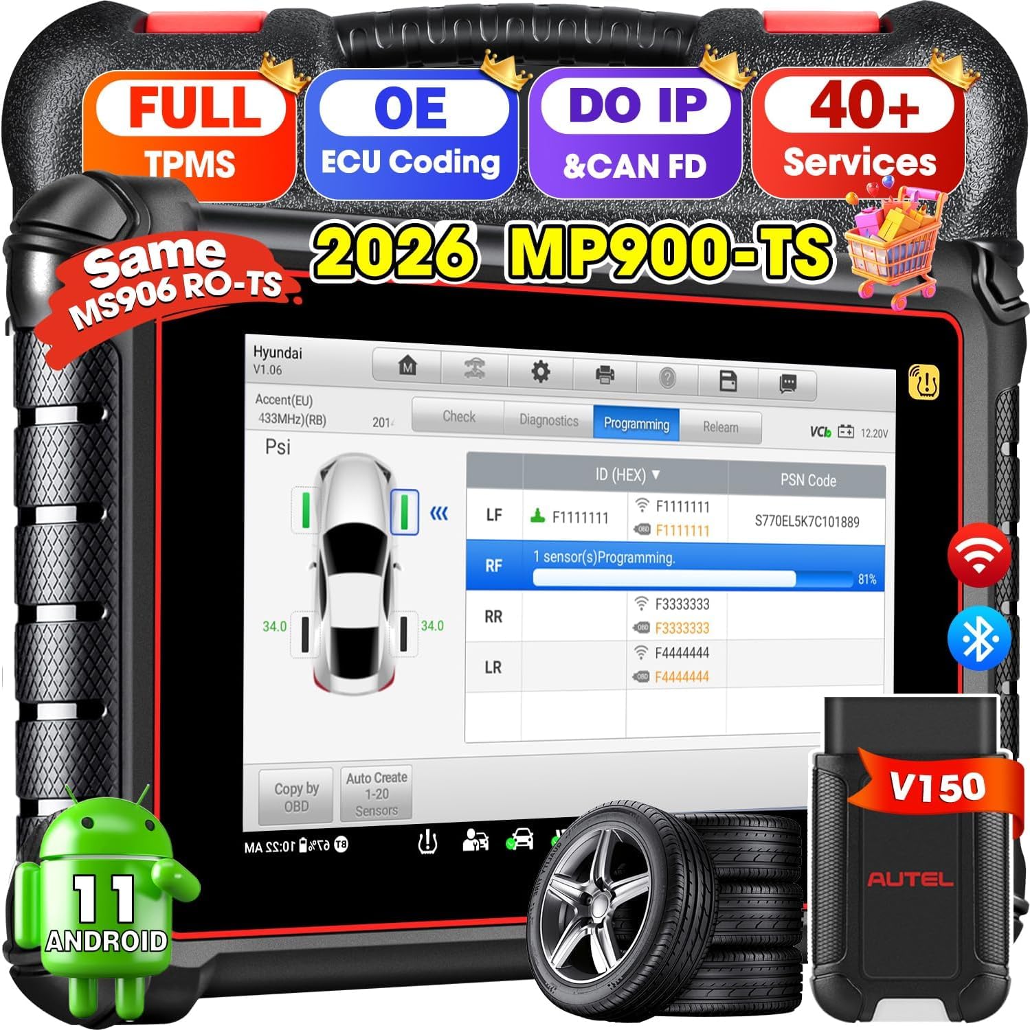 Autel MaxiPRO MP900TS Diagnostic Scanner, 2026 8in MP900-TS up of MS906 PRO MS906TS MP900BT MK900TS, Top TPMS as MS906 Pro-TS, ECU Coding, Bidirectional Scan Tool, 40+ Service, All System, CAN FD&DOIP