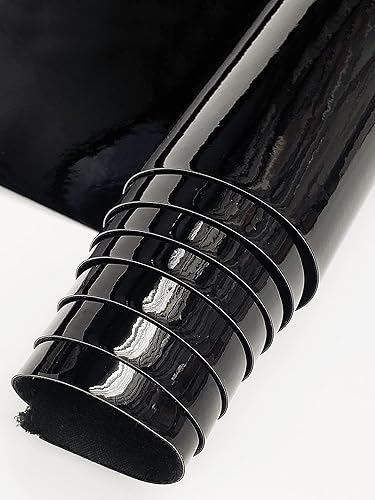 Miniatura 1 de Tela de cuero sintético de poliuretano termoplástico de vinilo neón brillante patentado, 52 pulgadas de ancho, vendido por The Yard (patente, negro)