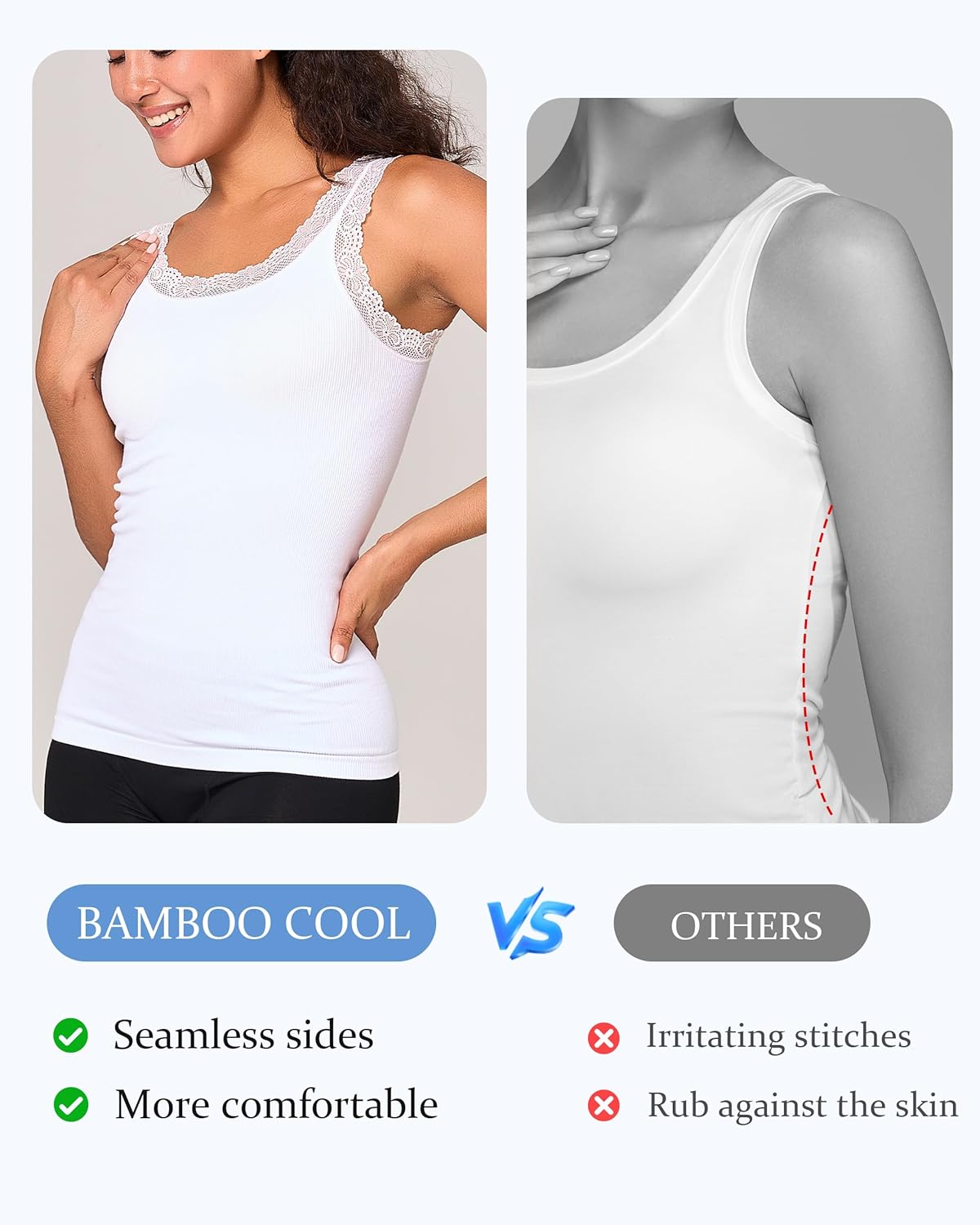 BAMBOO COOL Women's Seamless Lace Tank Top Soft Ribbed Basic Camisole for Ladies Sexy Undershirt - Image 2