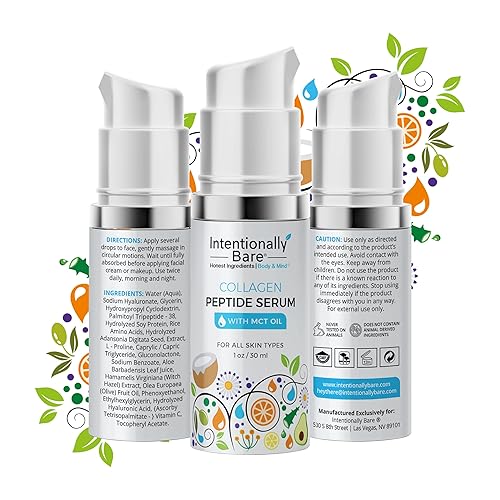 Miniatura 2 de Intentionally Bare Suero de colágeno para cara con aceite MCT, péptido de colágeno con ácido hialurónico para líneas finas, suero peptídico