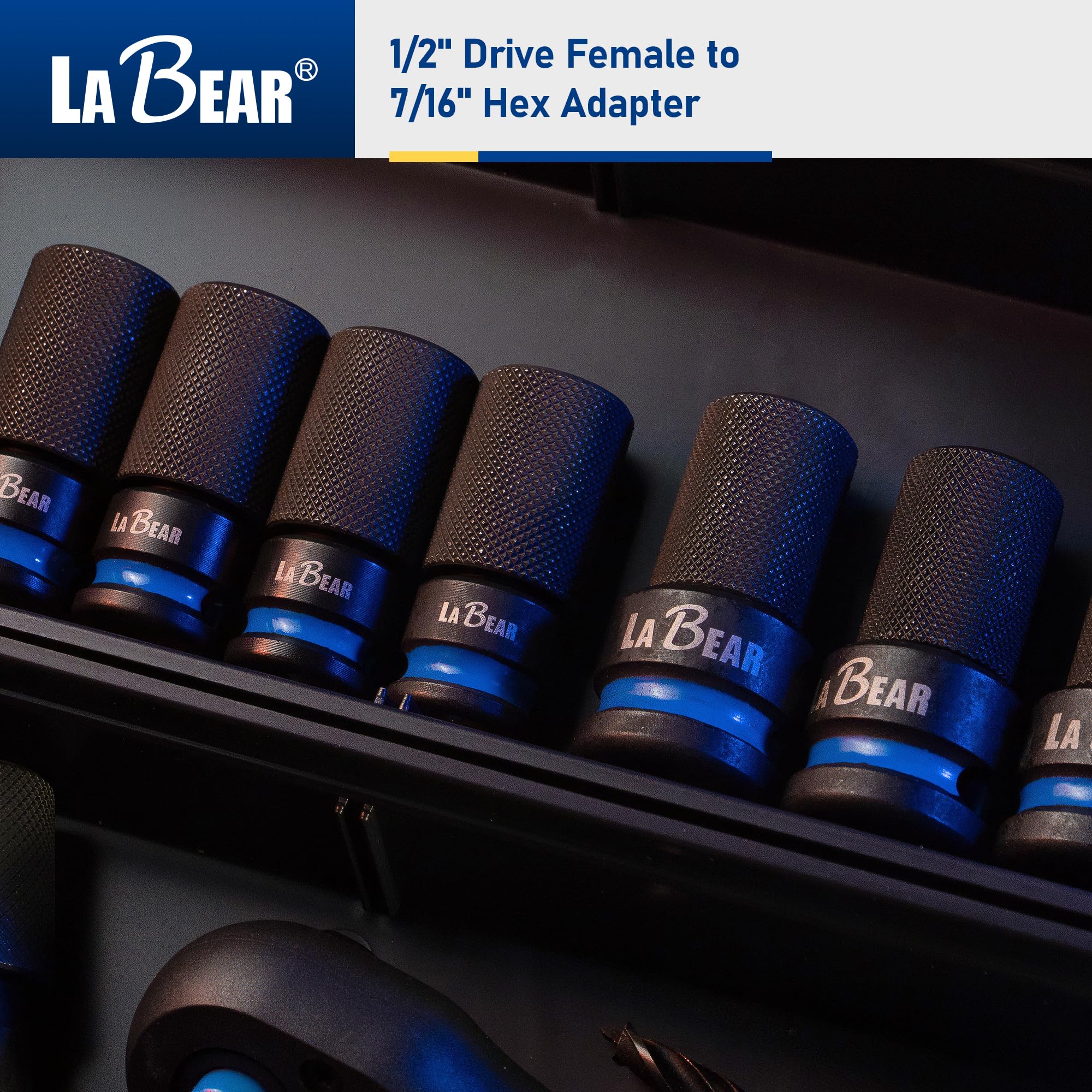 LABEAR TOOL Adapter klucza udarowego, napęd żeński 1/5.1 cm na konwerter sześciokątny 7/40.6 cm, szybkie zwalnianie, uchwyt szybkiej wymiany, adapter do wiertarki udarowej, stalowe klucze grzechotkowe