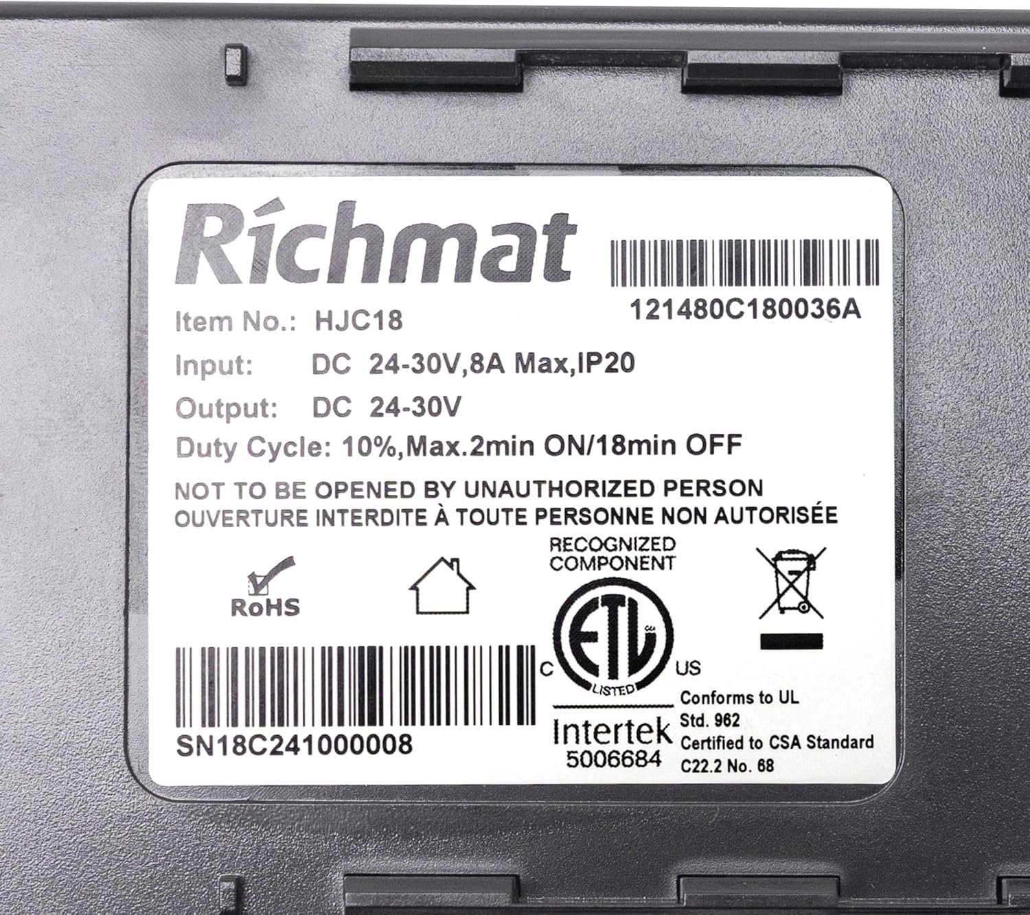 Richmat Control Box HJC18 for Adjustable Bed Replacement Parts 8 Pin Round Cord with Vibration Functions