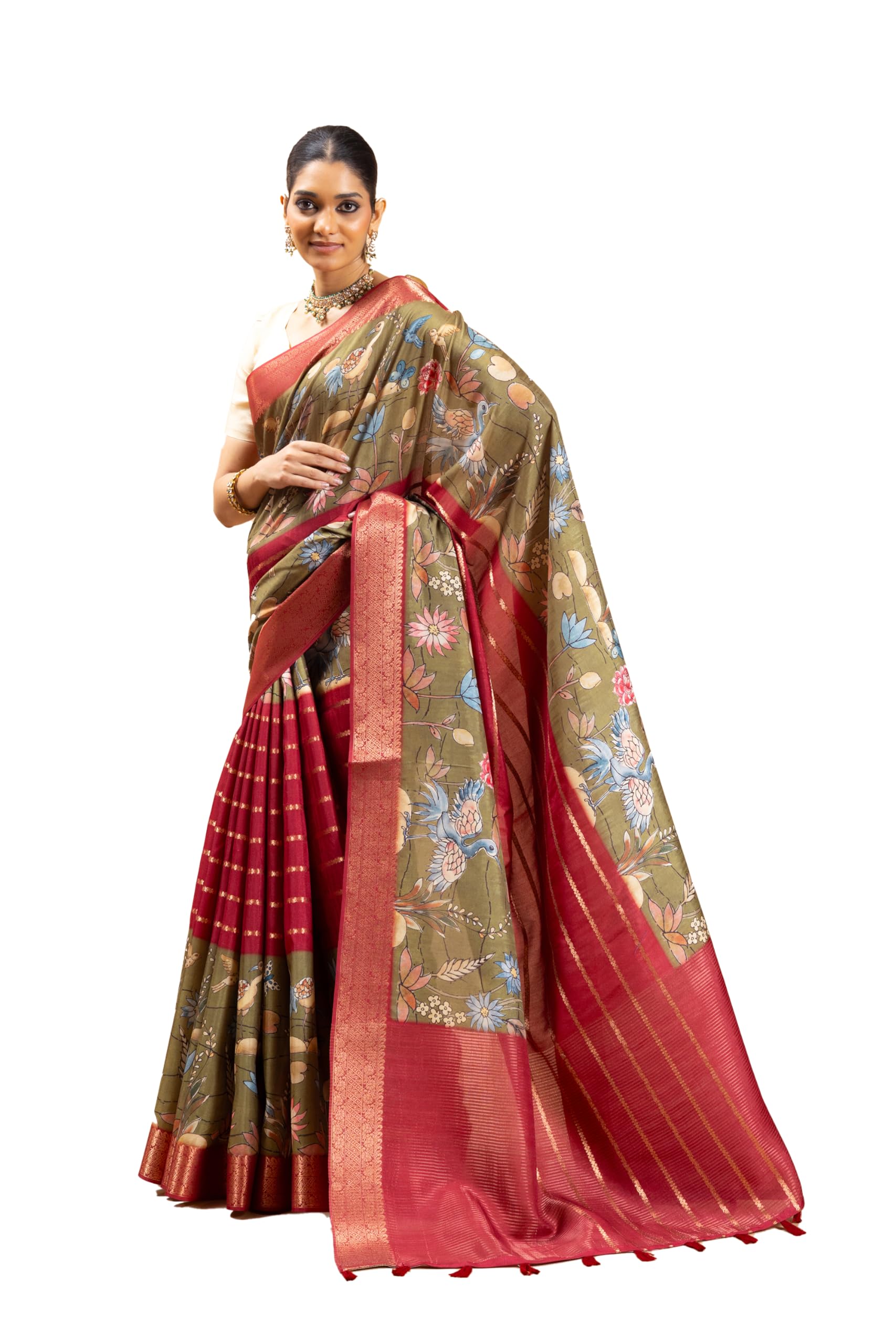yuvani vesture Women’s Pakshi Leela Jacquard Silk Saree with Unstitched Blouse | Soft, Elegant Premium Saree for Festive & Traditional-picture-31
