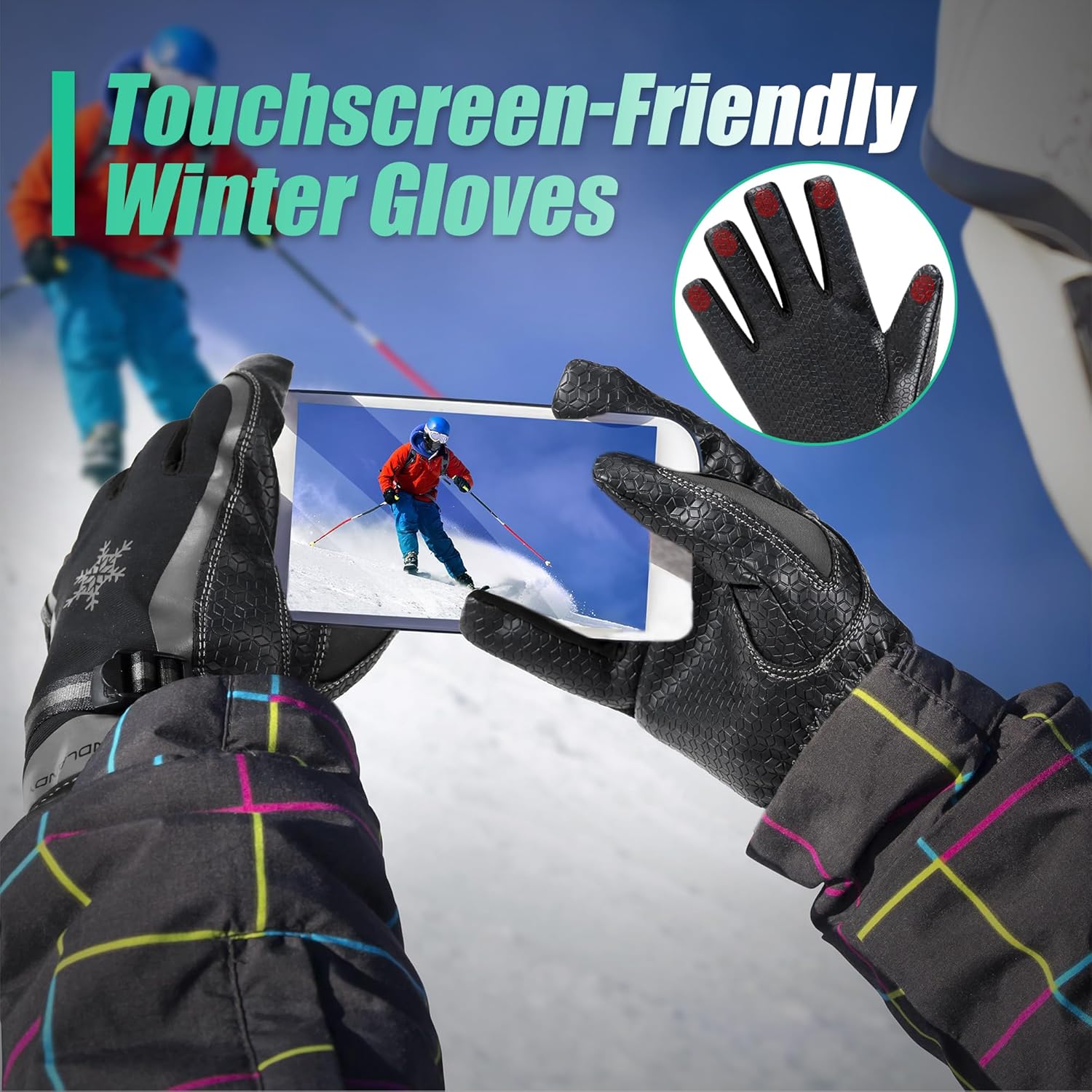 HANDLANDY Waterproof Insulated Work Gloves, 3M Thinsulate Thermal Winter Gloves for Men Women Touch Screen, Warm Ski Snowboard Cold Weather Gloves (Black, Large)(Black-Grey PU, X-Large)