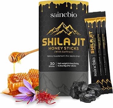 Shilajit Honey Sticks with Saffron for Adults for Vitality, Daily Performance & Metabolic Support 400mg Pure Shilajit Resin, 2mg Saffron per 8g Stick 30 Count