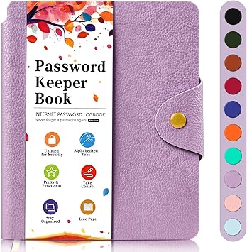 Password Keeper with Alphabetical Tabs, Internet Password Organizer for Contacts, Websitesm Special Days and Notes 6 x5.1, Purple