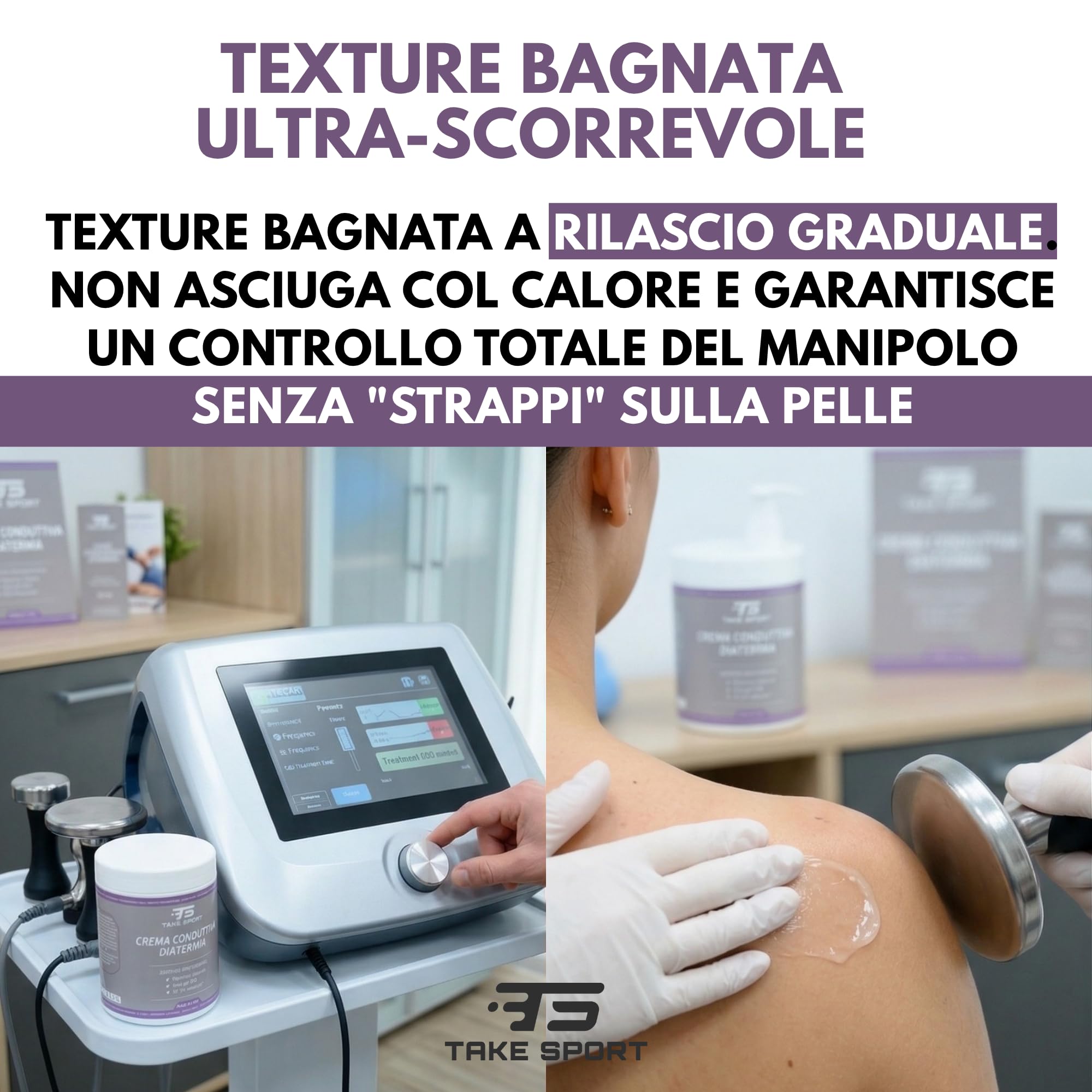 TS TAKE SPORT - Crema Conduttiva Diatermia e Tecarterapia 1000ml | Formula 2in1 Massaggio e Tecar | Con Aloe Bio e Glicerina | Alta Scorrevolezza e Conducibilità | Made in Italy (base)