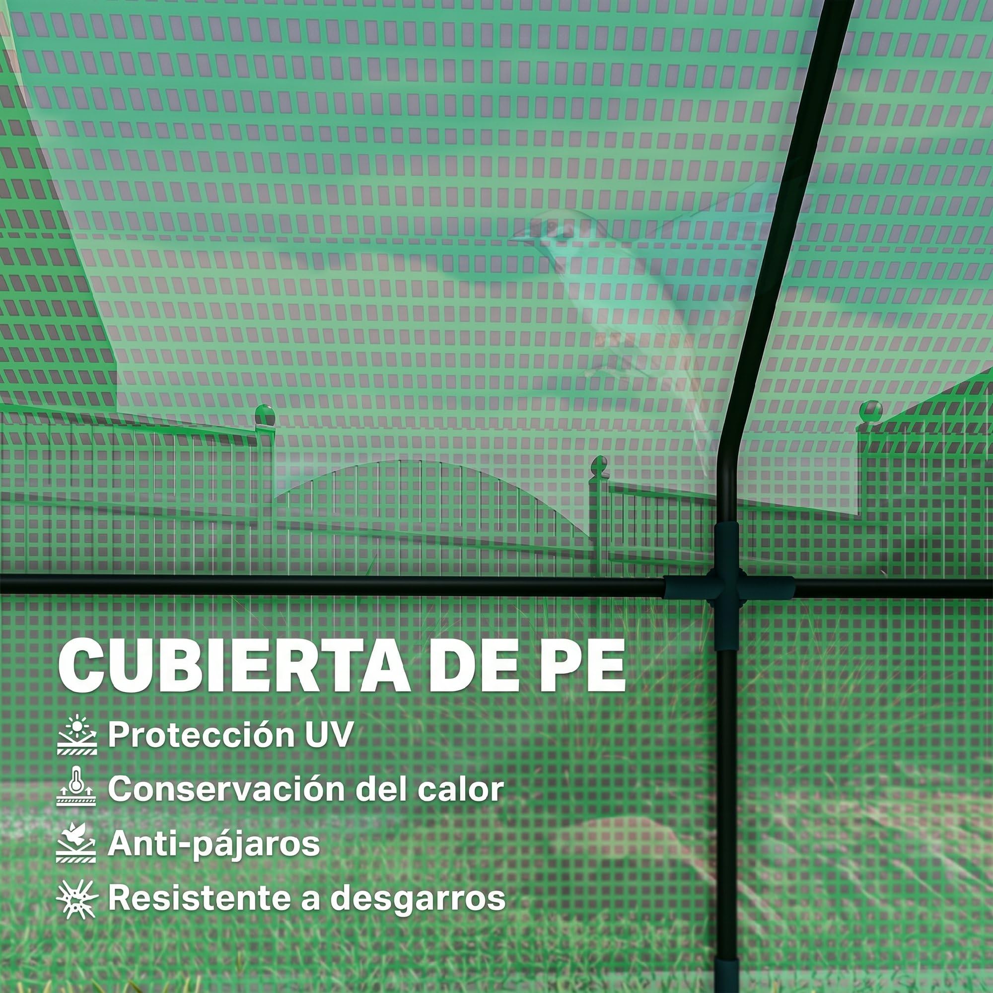 Outsunny Invernadero de Exterior Invernadero de Jardín 270x90x90 cm Tipo Caseta con 3 Ventanas Marco de Acero y Cubierta de PE 140g/㎡ para Cultivo Plantas Flores Tomates Verde