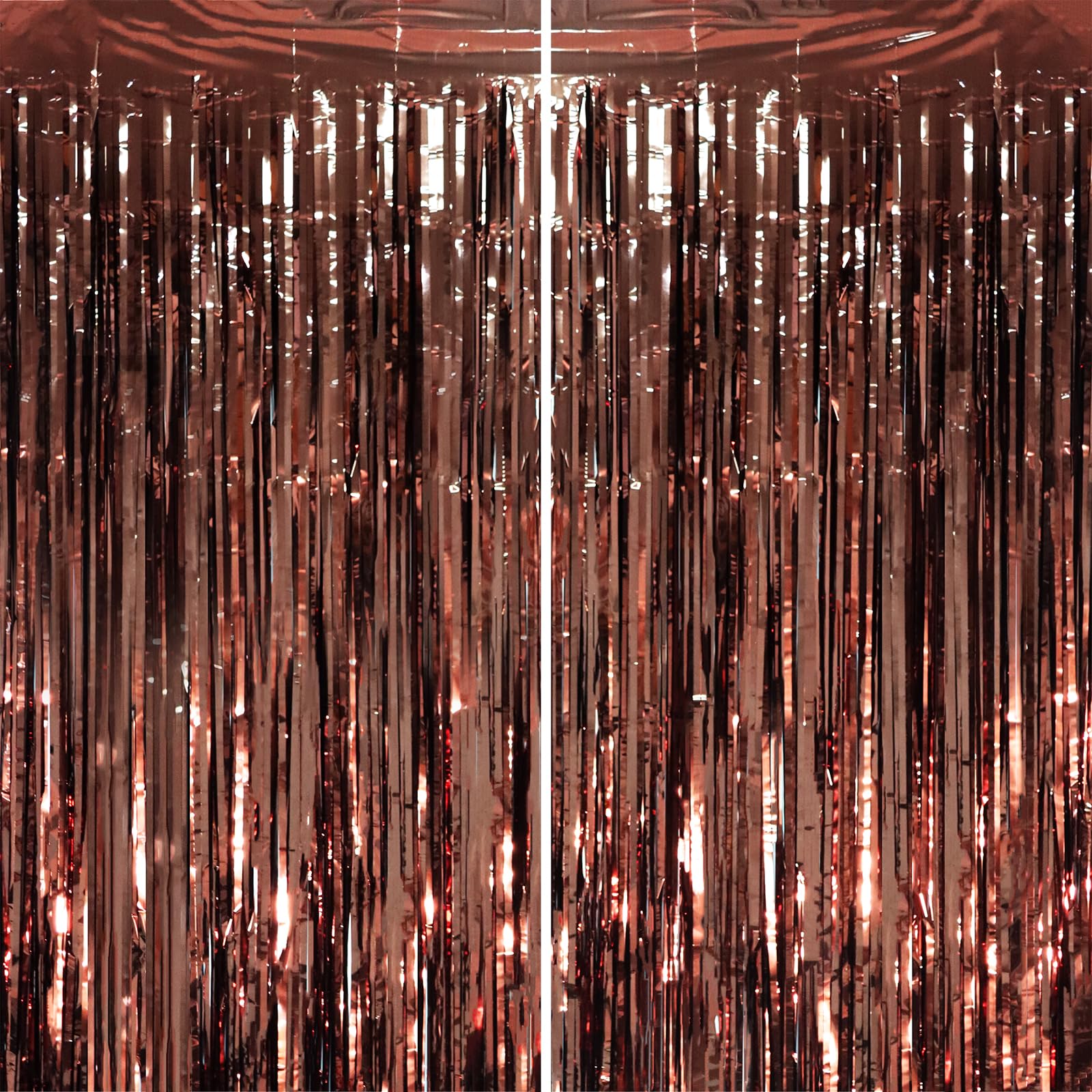 Voircoloria Brown Foil Fringe Backdrop Curtains,3.3x6.6ft, 2 Pack | Tinsel Streamers, Door Shimmer, For Baby Shower, Birthday Party Decorations, Graduations