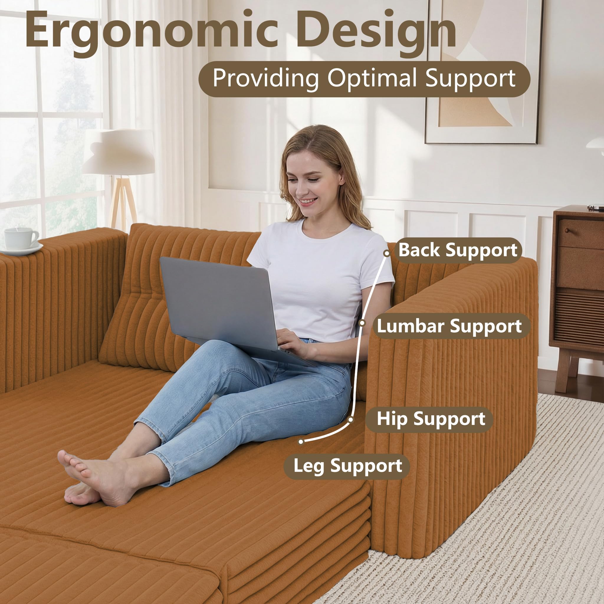 49.8" Loveseat Boneless Couch, 4-in-1 Convertible Sofa Bed, Plush Fur Folding Futon Sofa Bed Couches Without Pillow for Living Room, High-Density Foam Support, No Assembly Required, Orange