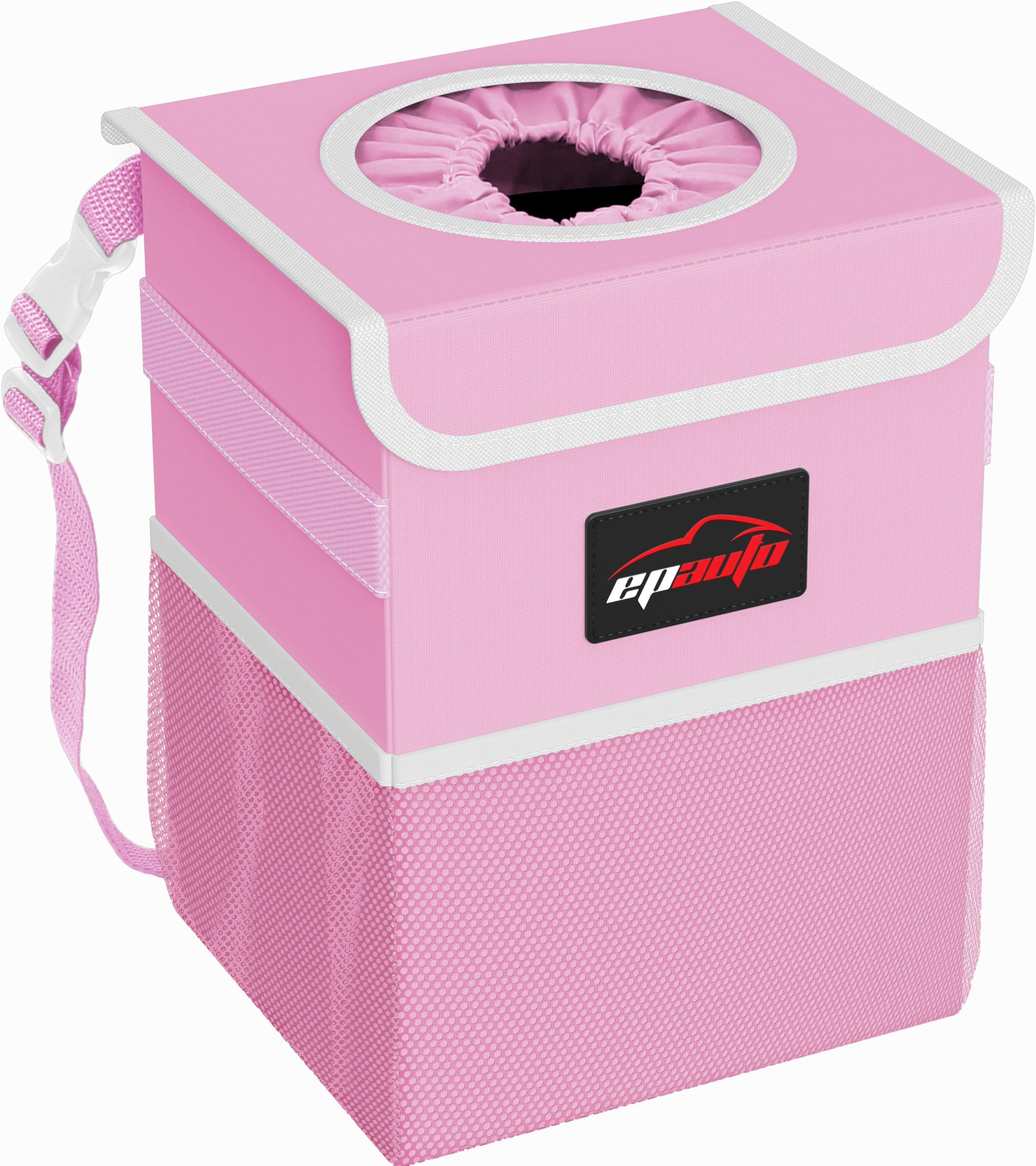 Waterproof Car Trash Can with Lid and Storage Pockets, Pink