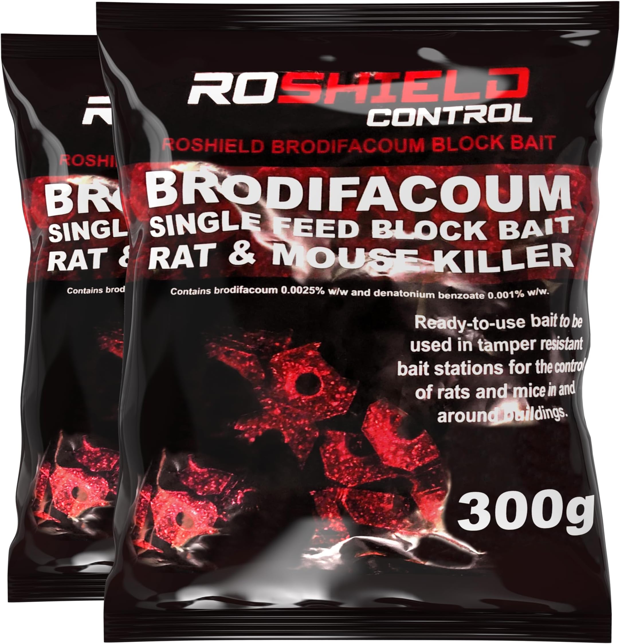ROSHIELD Brodifacoum 600g (30x20) Maximum Strength Rat Poisoning, Mouse Poisoning, Single-Feed Fast Acting Rat & Mouse Killer, Rat Poison Block Bait Poison, Indoor/Outdoor Bait Station Refill Packs