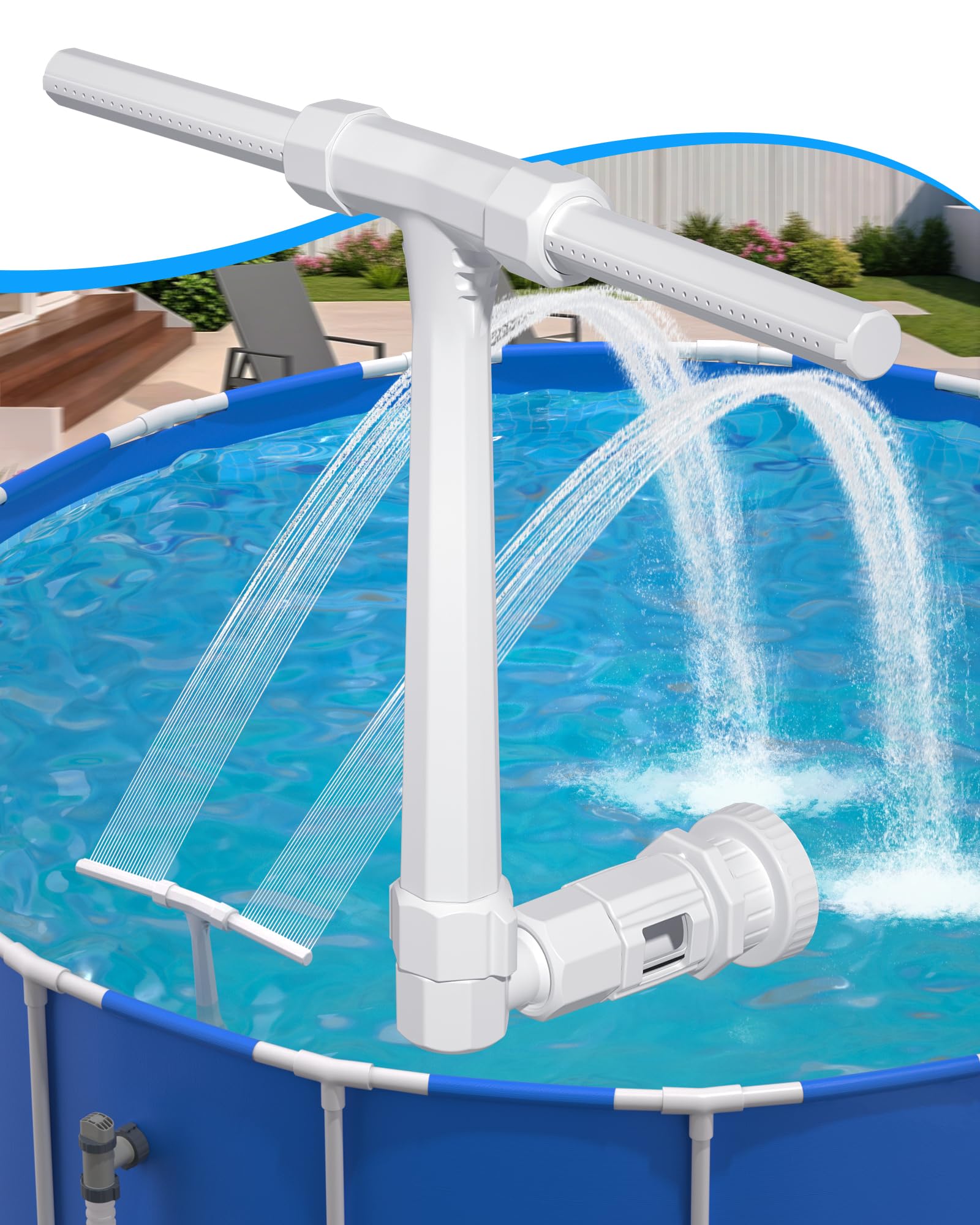 POOLHOUR 2025 Height Upgrade Pool Fountain - Dual Spray High-Pressure Adjustable Waterfall Sprinkler Cooler for Above-Ground & Inground, 360° Cooling Jet & Relaxation Features,White