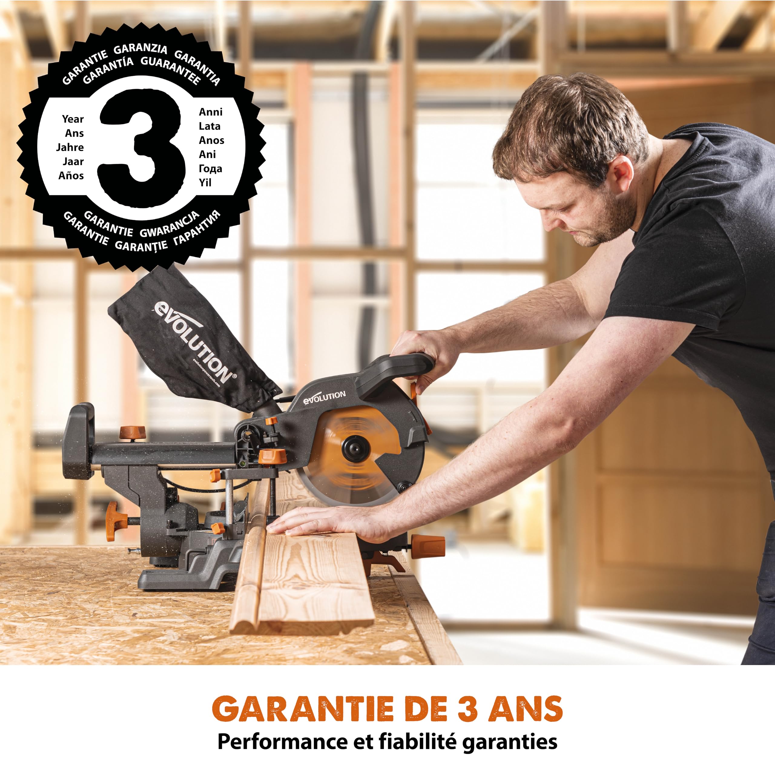 Evolution Power Tools Scie à Onglet Coulissante R210SMS+ 210mm, 0-45° Biseau, 50-50° Onglet, Coupe Multi-Matériaux