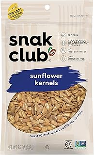 Snak Club Roasted & Salted Sunflower Kernels, 7.5 Ounce (Pack of 6)