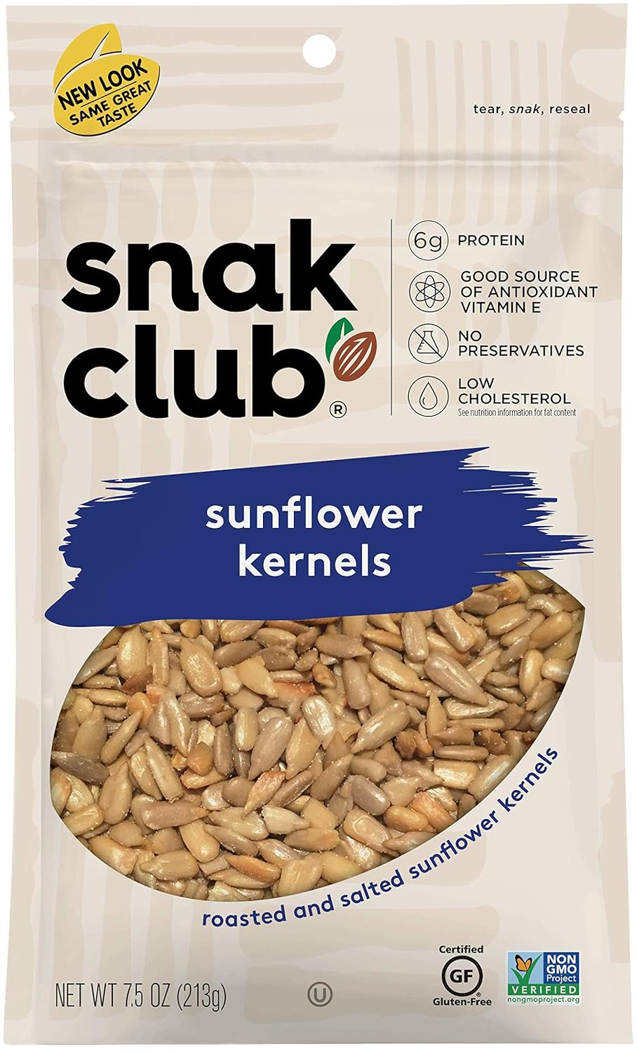 Snak Club Roasted & Salted Sunflower Kernels, 7.5 Ounce (Pack of 6)