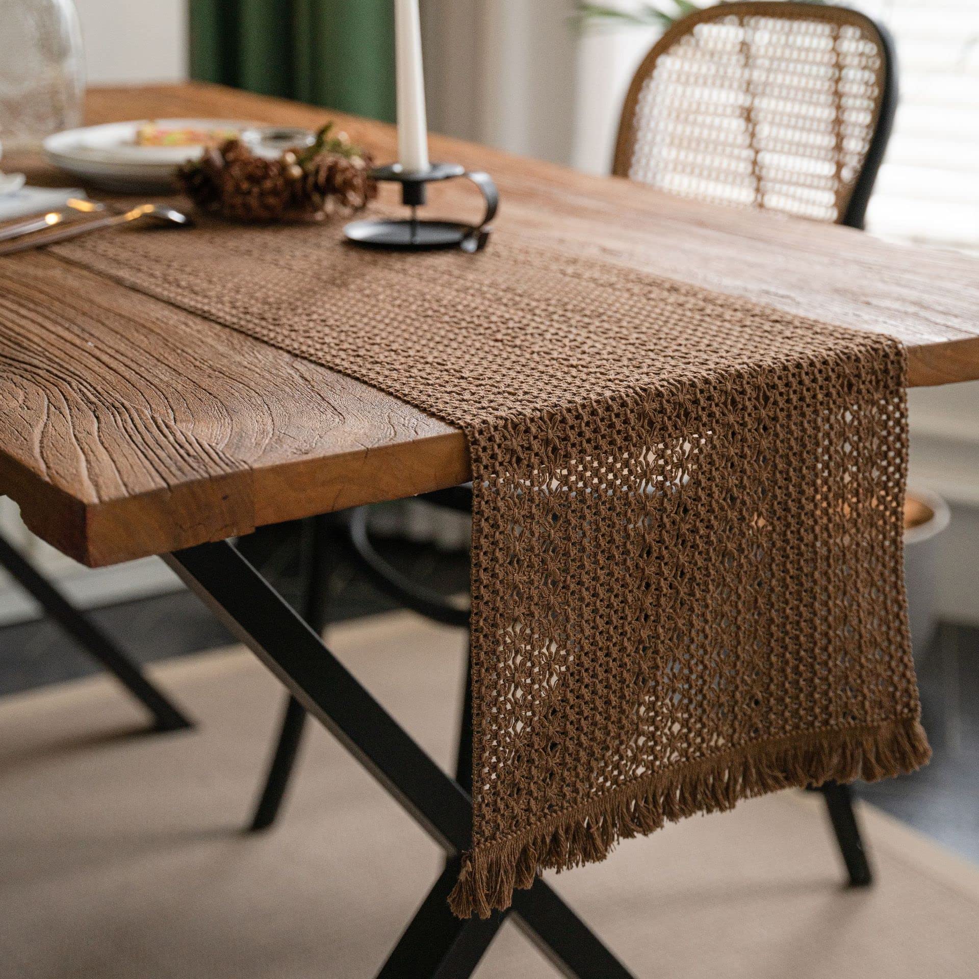 Table Runner Table Runner Cotton Crochet with Tassels Geometric Fringe Runners Retro Macrame Tablecloth(S,30*140cm)