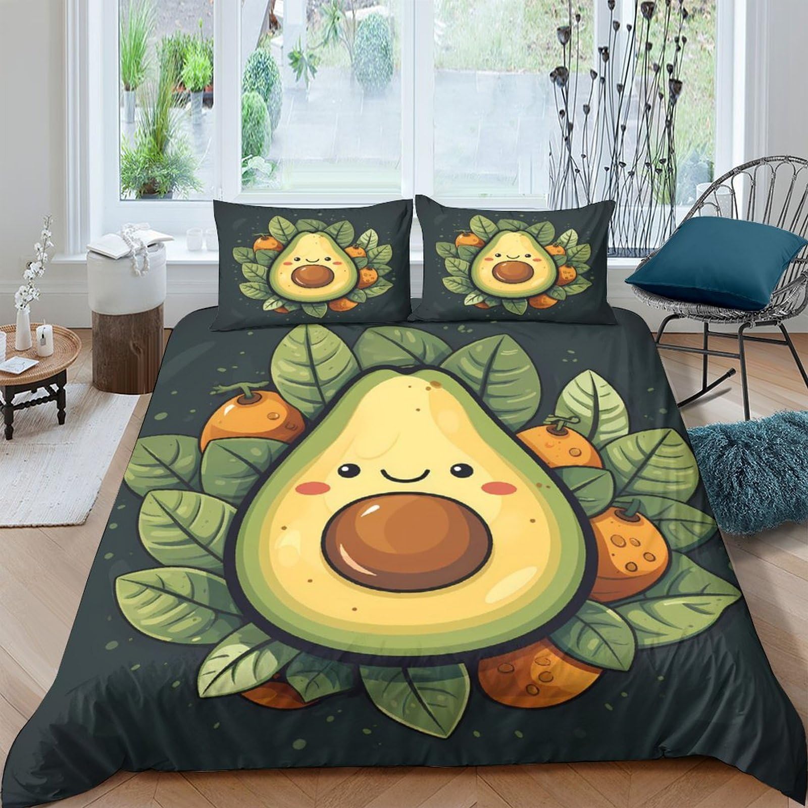 Ctjqhvkz Style-10 3D Printed Cute Avocado Fitted Sheet Microfiber Soft Breathable Fruit Leaf Bed Cover For Bedroom Dorm Mattress Protection Decor Single（135X200cm）