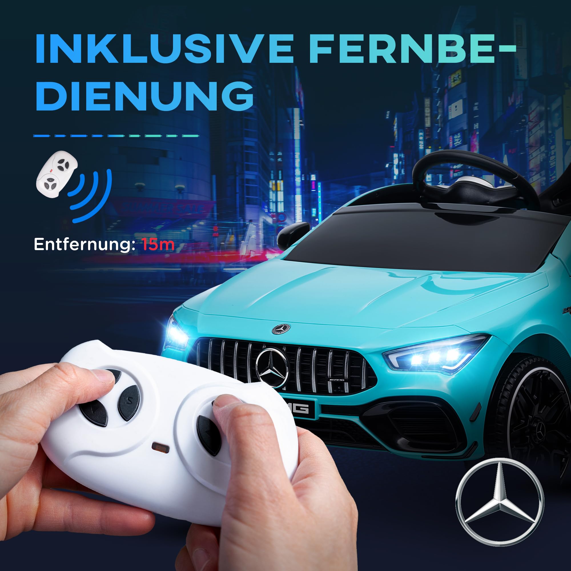 AIYAPLAY Dziecięcy samochód elektryczny 12 V, z pilotem zdalnego sterowania, muzyka, pojazd elektryczny z lampą, złącze USB/MP3, funkcja wsteczna, 3-5 km/h, dla dzieci w wieku 3-6 lat, jasnoniebieski