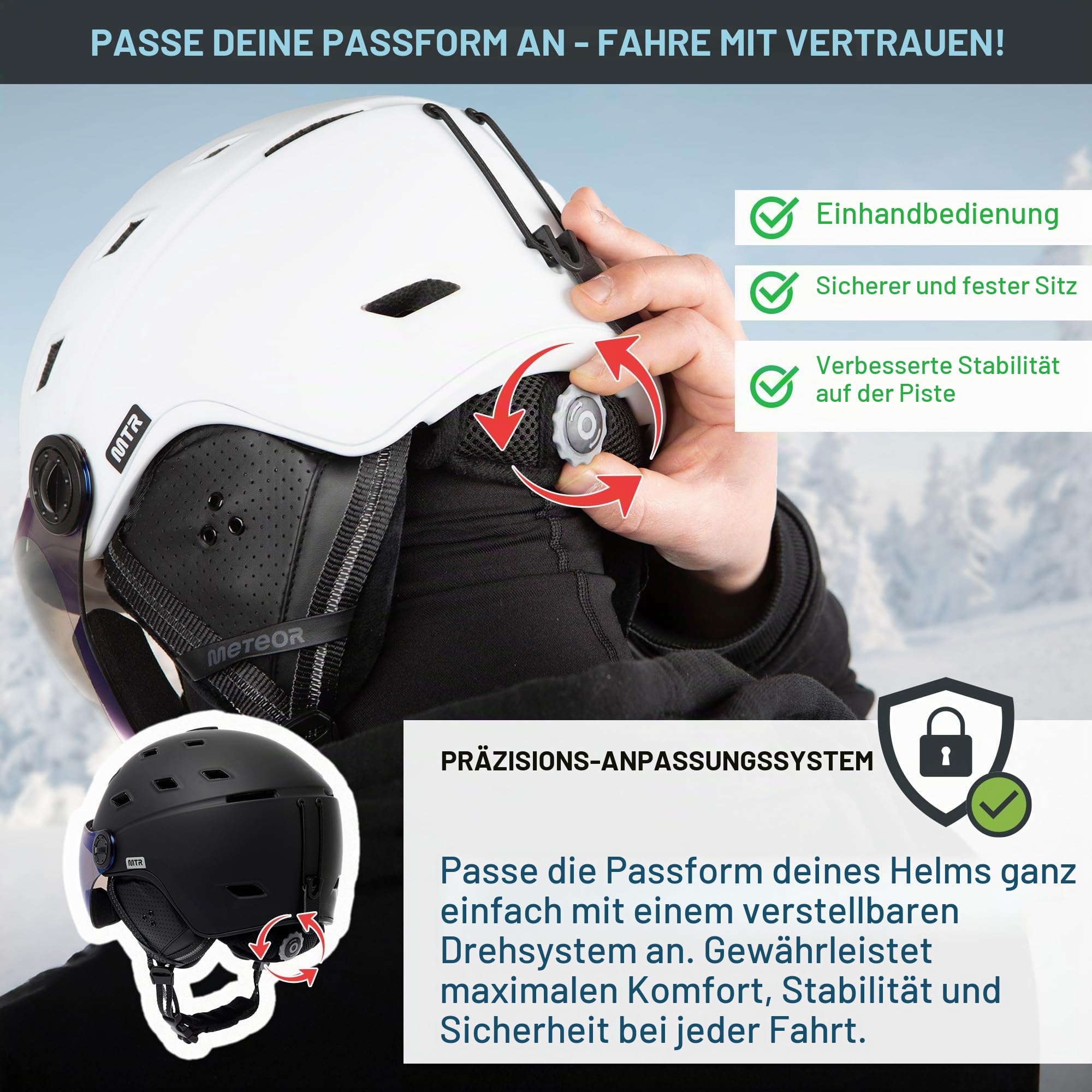 meteor Skihelm mit kontrastverstärkendem Visier und hochwertiger Verspiegelung – Ski- und Snowboardhelm für klare Sicht - mit Belüftungssystem - für Erwachsene und Kinder