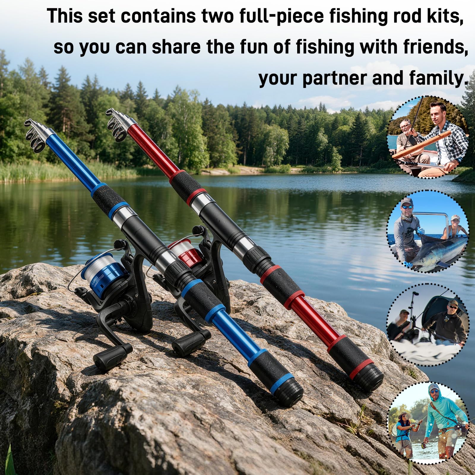 Set De Pesca para Principiantes, Completo Set De Caña Telescópica para Principiantes con Caña De Pescar De 1,8M Y 2 Carretes Giratorios para Pesca En Agua Dulce Y Salada Al Aire Libre