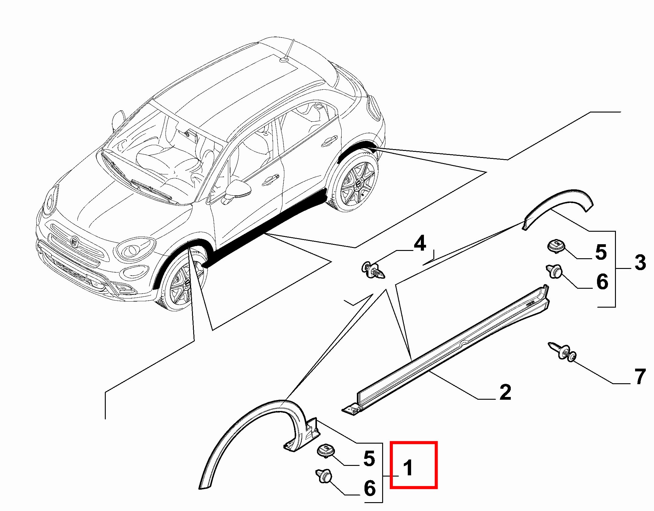 MODANATURA ARCO PASSARUOTA ANTERIORE SINISTRO COMPATIBILE CON : 500X 00735759146 AGM PARTS