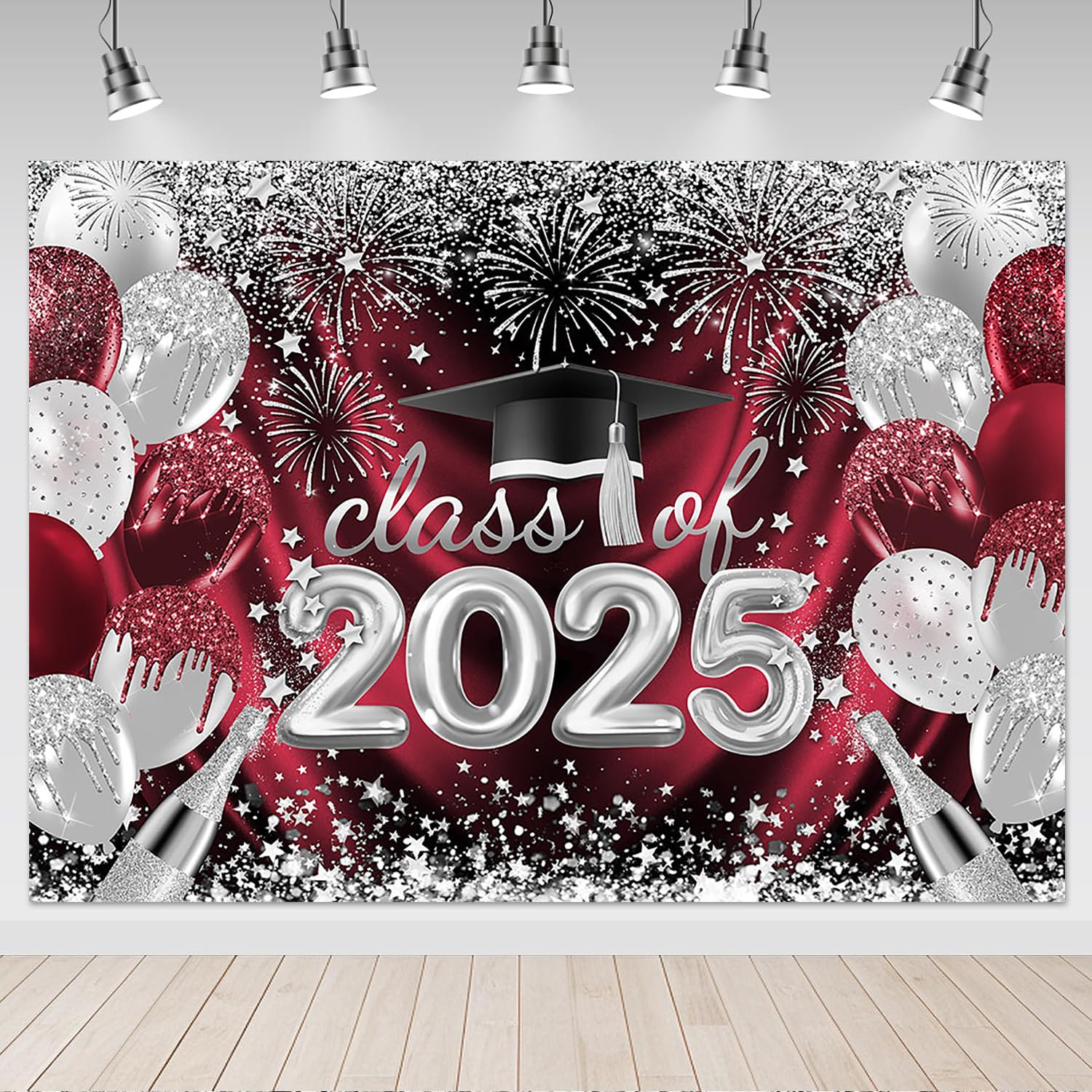 Mocsicka 2025 Graduation Backdrop Congrats Grad Graduate Party Decorations Background Balloon Class of 2025 Photography Backdrops (Maroon, 8x6ft)