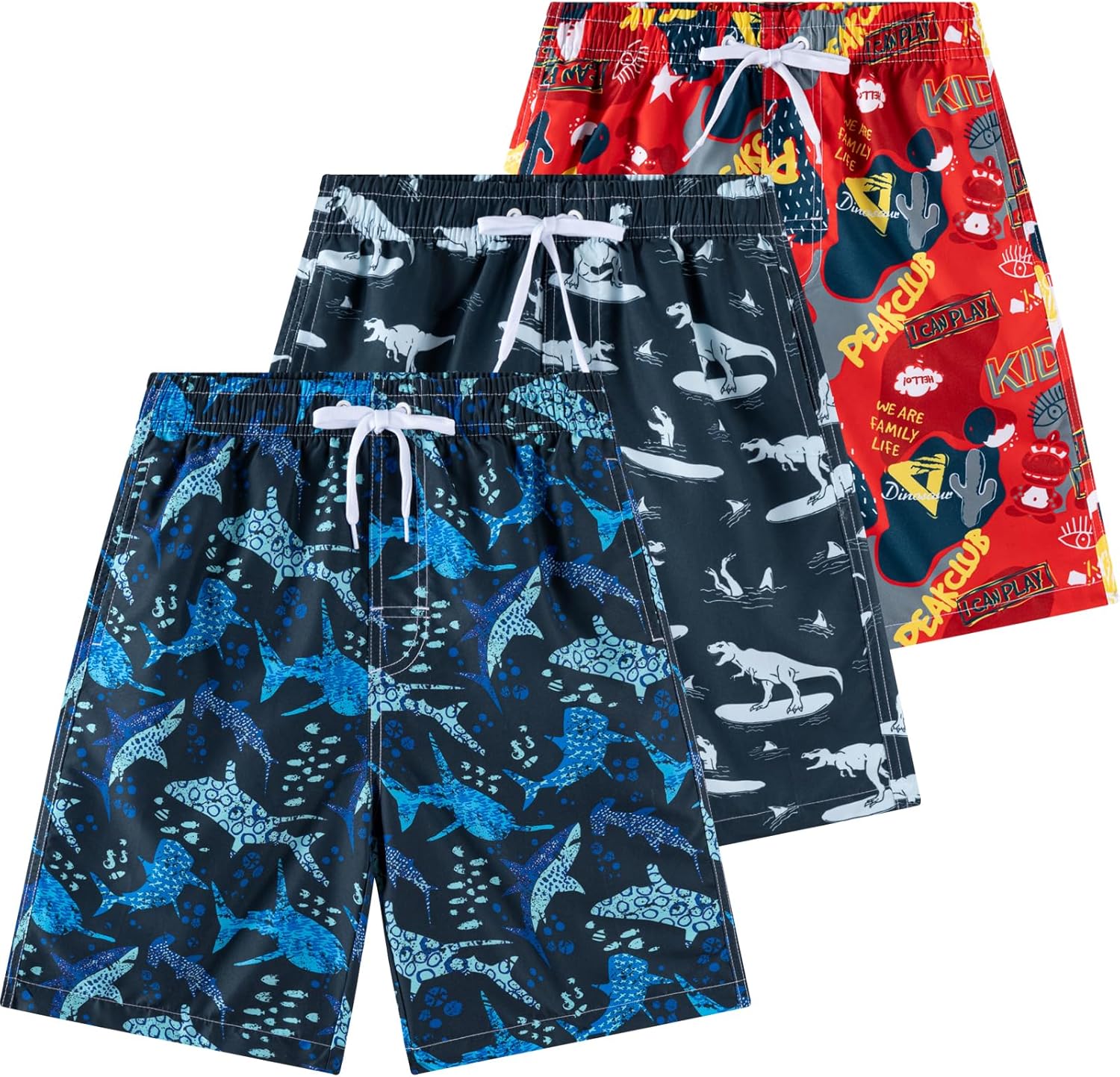 Boys Swim Trunks 3 Pack, Quick Dry Bathing Suit, UPF 50+, Mesh Lining, Beach Shorts for 5-16 Years