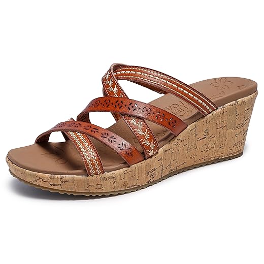 Skechers womens Slide Wedge Sandal, Luggage, 7.5 US