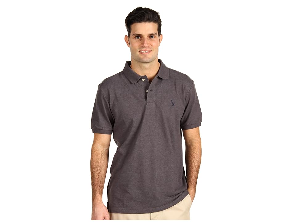 

U.S. POLO ASSN. Solid Cotton Pique Polo with Small Pony (Dark Grey Heather/ Black) Men's Short Sleeve Knit
