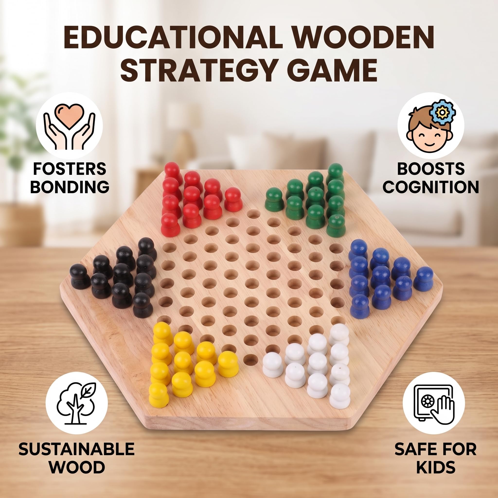 Dames en Bois, Jeu de Dames colorées intérieur/extérieur pour Enfants Jeu de société éducatif Dames Chinoises Classique Halma Chinoises Stratégie Jeu de Famille Fournitures D'Échecs Et De Cartes