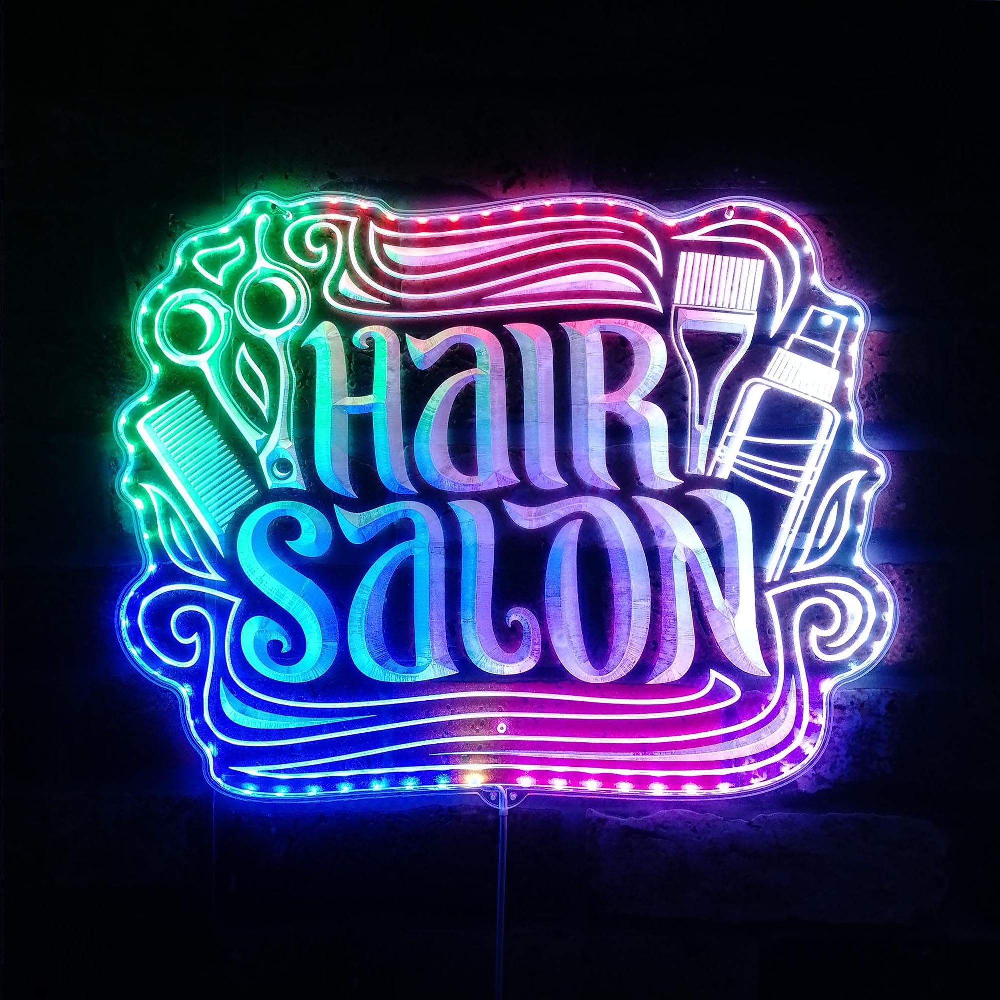 ADVPRO Hair Salon Accessories Tools RGB Dynamic Glam LED Sign - Cut-to-Edge Shape - Smart 3D Wall Decoration - Multicolor Dynamic Lighting st06s43-fnd-i0099-c