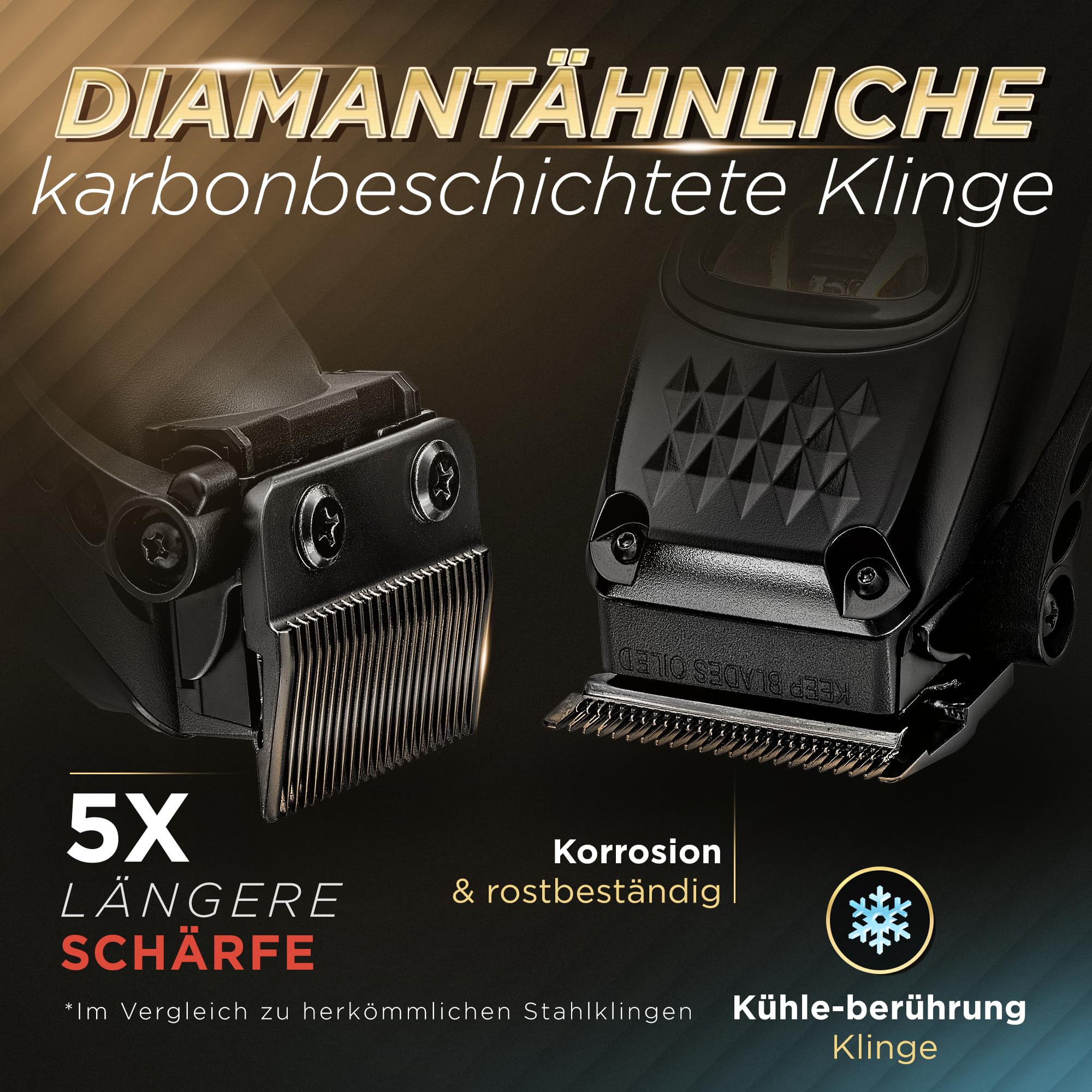 Fagaci Haarschneidemaschine Profi, DLC Klingen, Vektormotor 12000 RPM | Vektormotor, 12.000 RPM, 2x Lebensdauer, DLC-beschichtete Klingen, extreme Härte, Kühler, präziser Schnitt ohne Reizung