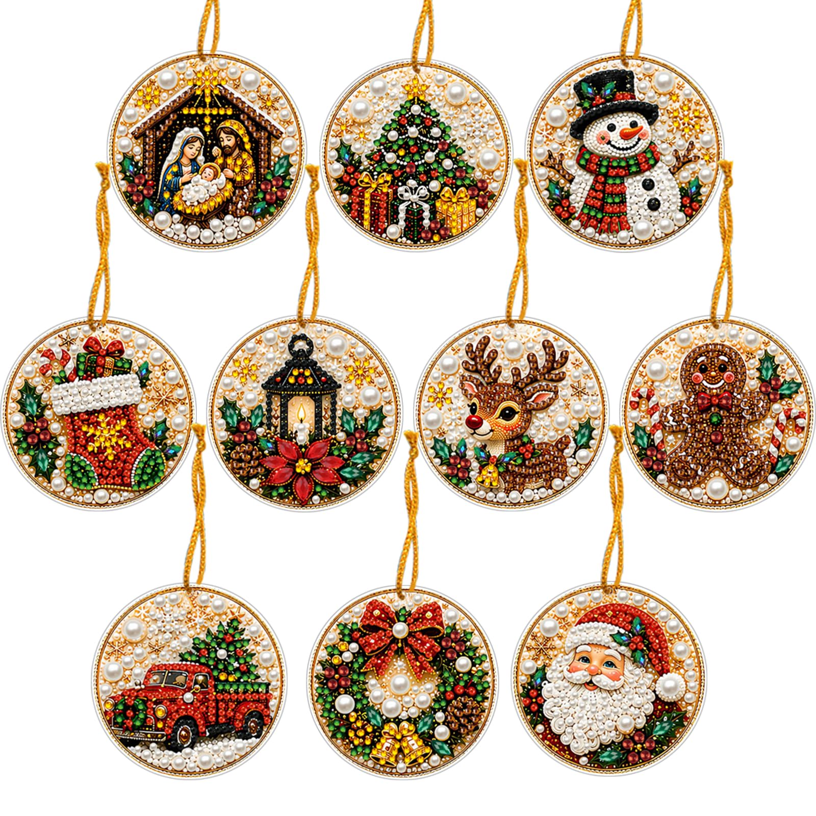 10Pcs Pearl Art Christmas Ornaments DIY Pearl Diamond Art Kits for Adults — image 1
