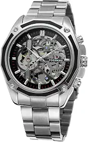 Pulseira masculina de aço inoxidável com movimento chinês automático da marca Forsining, relógio exclusivo FSG8130M4S2