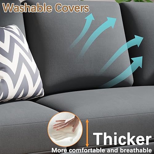 Miniatura 4 de Furniwell Sofá modular convertible, sofá pequeño de 3 asientos en forma de L para sala de estar con otomana moderna tela reversible para apartamento