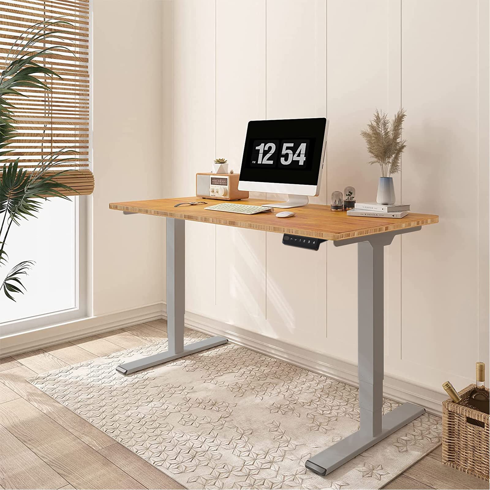 FLEXISPOT EG1-SET 160 x 80 cm Scrivania Regolabile in Altezza Standing Desk Scrivania Elettrica Scrivania Motorizzata Telaio in Acciaio Solido a 2 stadi Per Lavorare da Casa(Grigio+Acero)
