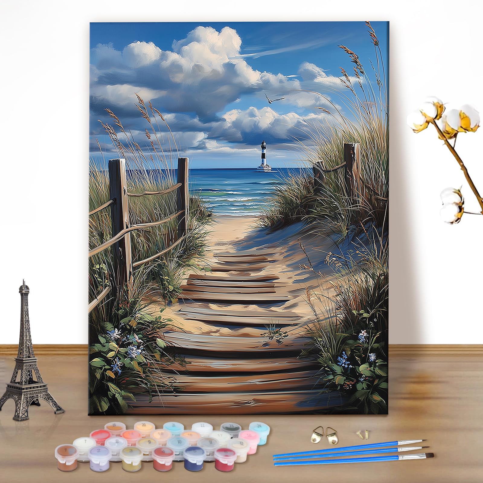 MEIYUDA Paint by Numbers Kits for Adult Seaside, Scenery DIY Canvas Oil Painting Kit for Adult or Beginner, Paint by Numbers Home Wall Decor 40x50cm(Without Frame)